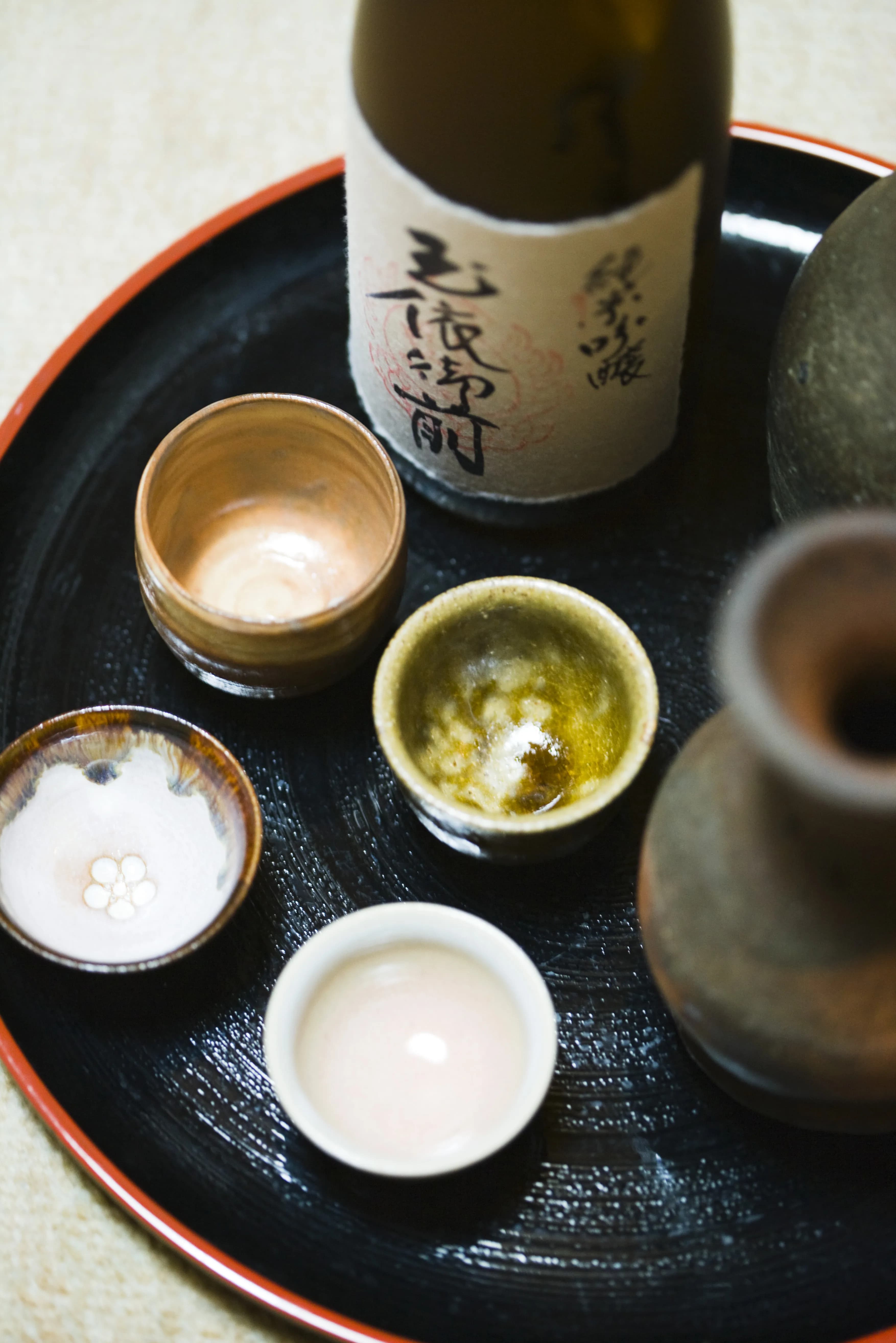 Japanese sake set with ceramic cups
